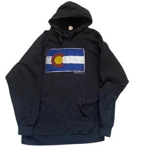Vintage Mill Tex Colorado State Flag Hoodie Sweatshirt Men's XL Black Distressed